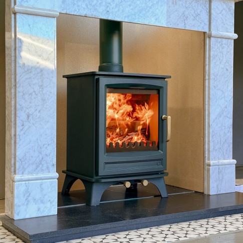FOREST GREEN Elk Brass - Defra Approved - 5kw - Eco Design Approved - Woodburning / Multi-Fuel Stove